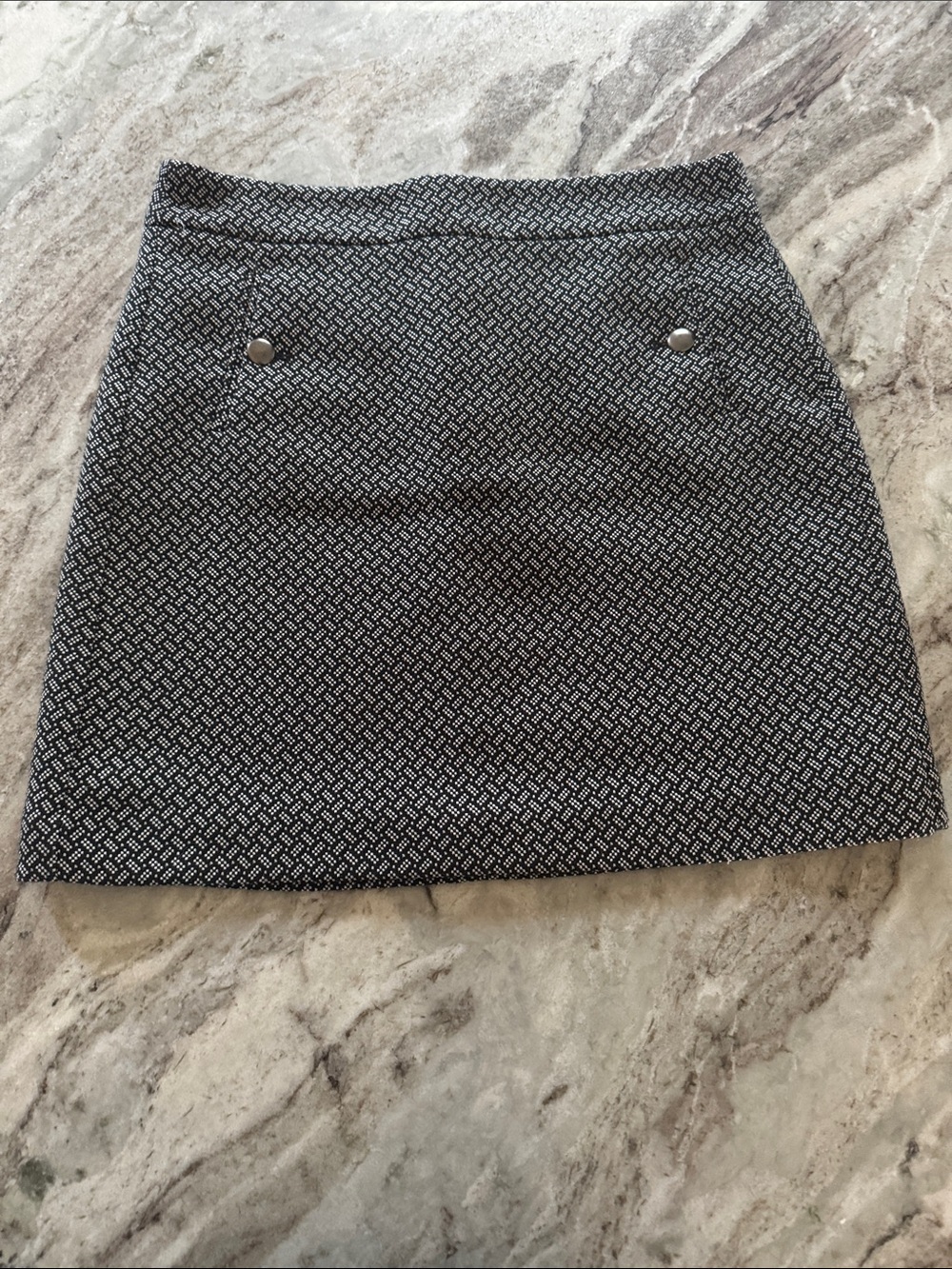 LOFT Black and White Mini Skirt with Buttoned Front Pockets